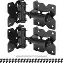Self Closing Gate Hinges Heavy Duty for Vinyl/Wooden Fence Gates, 90 Degree Adjustable Gate Door Hinges Hardware Kit with Swing Adjuster Tool and Self-Tapping Screws, 2 Pack, Non-Weld Black Finish