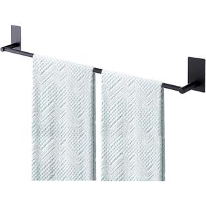 Adhesive Bath Towel Bar 24-inch Black, No Drill Stick On Towel Rack, Easy Install with Self-Adhesive, Premium SUS304 Stainless Steel (Black, 24)