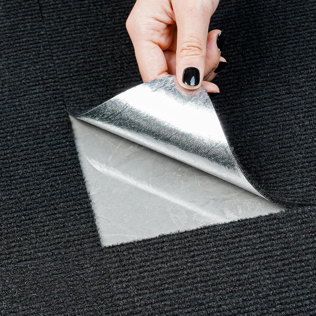 CUCOS Carpet Tiles 24" x 24" Peel and Stick, Self-Adhesive Square Carpet with Soft Pad, Non-Slip Floor Tiles Easy DIY for Bedroom, Living Room - Set of 20 (Black)