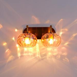 Brushed Gold Vanity Light Amber Hammered Glass Wall Sconce 2-Light Brass Wall Lamp for Hallway Living Room Stairwell Bathroom Over Mirror