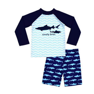 Boys Two Piece Rash Guard Swimsuits Kids Long Sleeve Sunsuit Swimwear Sets 5XL