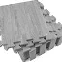 Tebery 16 Pieces Printed Wood Grain Interlocking Floor Tiles 3/8-Inch Thick EVA Foam Grey Puzzle Floor Mat