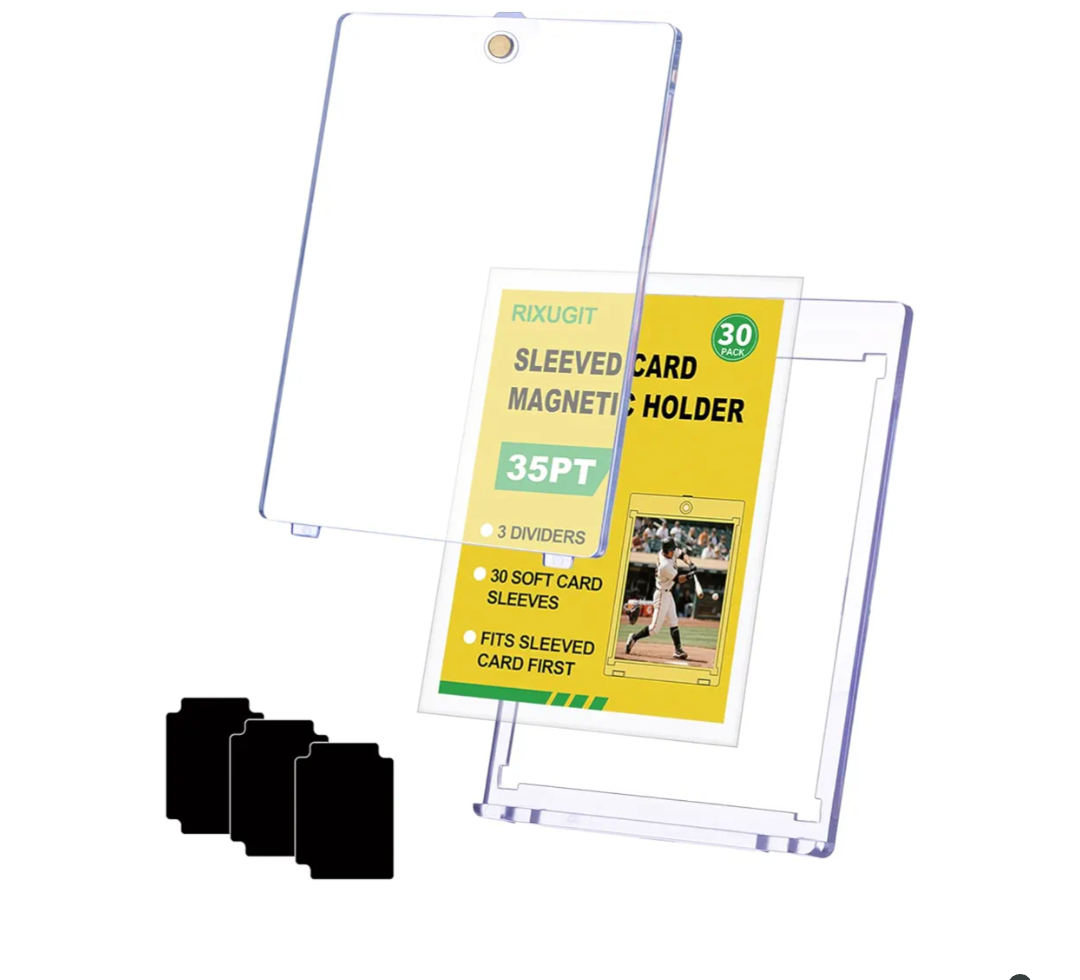 30-Pack Sleeved Card Magnetic Holders - 35pt One Touch Card Holder, Includes 30 Soft Soft Card Sleeves, Insert Card into Sleeve First, Then into Holder, Fits Trading Cards, Baseball & Game Card