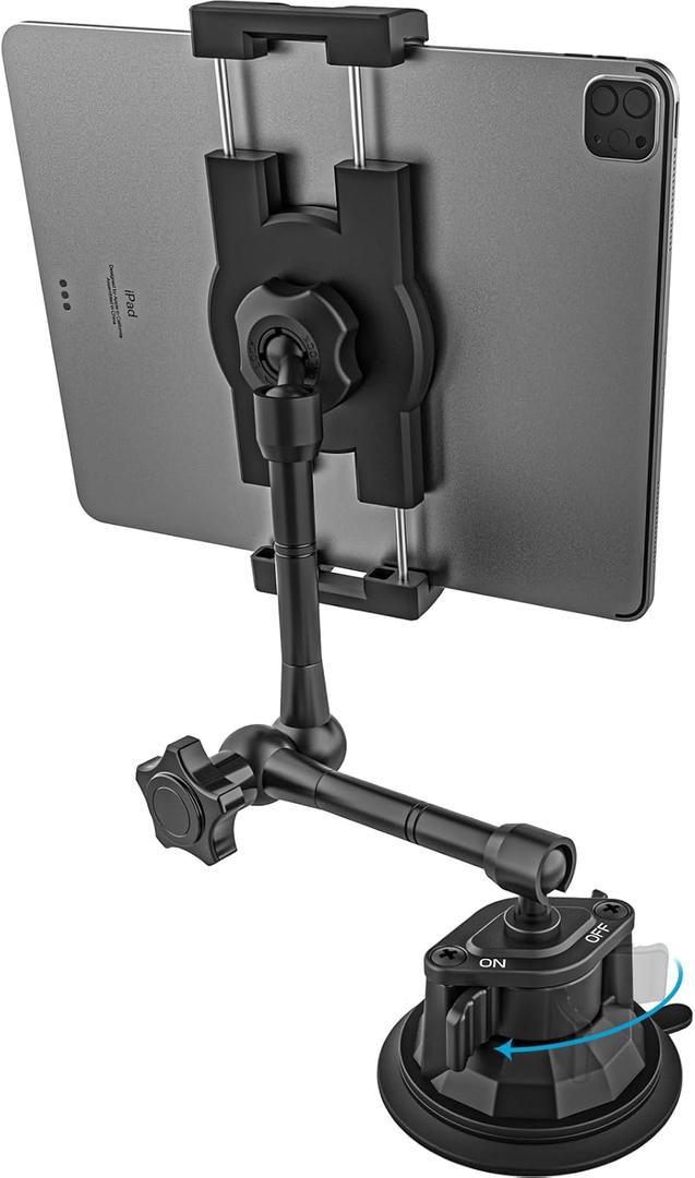 GDZN Suction Cup Car Dashboard Tablet Mount, Heavy Duty Truck Tablet Holder, [Adjustable Metal Arm] Semi Truck/Pickup Windshield Stand for iPad Pro 12.9 11, Galaxy Tab Z Fold, Fire HD, 4-13" Devices