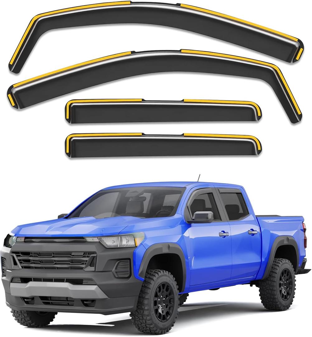 in-Channel Rain Guards Fit for Truck Chevy Colorado/GMC Canyon 2023 2024 2025 2026 Crew Cab Window Rain Guards Visors Vent Visors Window Deflector Vent Shades Car Accessories -4 pcs