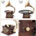 Mini Gramophone Vintage Copper Horn Record Player with Bluetooth, USB, AUX, FM Radio and Built-in Speakers for Gift Home Decor