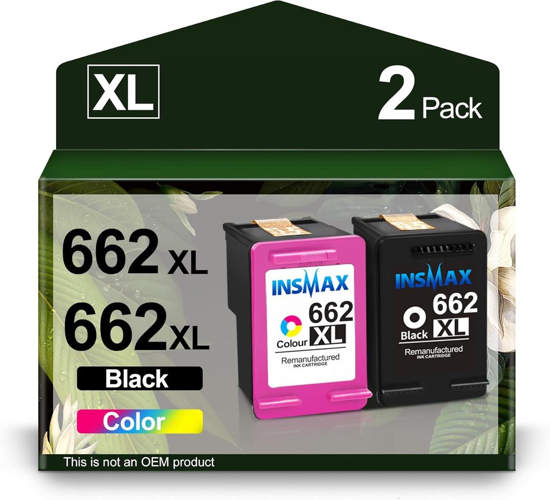 662 Ink Cartridges Black and Color CZ105AL CZ106AL Replacement for HP 662XL for HP Deskjet Ink Advantage 2545 2546 2645 2646 3515 3516 Printer(1 Black 1 Tri-Color)