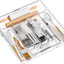 Yieach Acrylic Clear Expandable Kitchen Utensil Drawer Organizer and Silverware Organizer,BPA FREE Adjustable Silverware Tray for Drawer Cutlery,Spatula,Tools,Flatware Organizers,Fork and Spoon Holder (9.4Wx12.6Lx2H Inch)