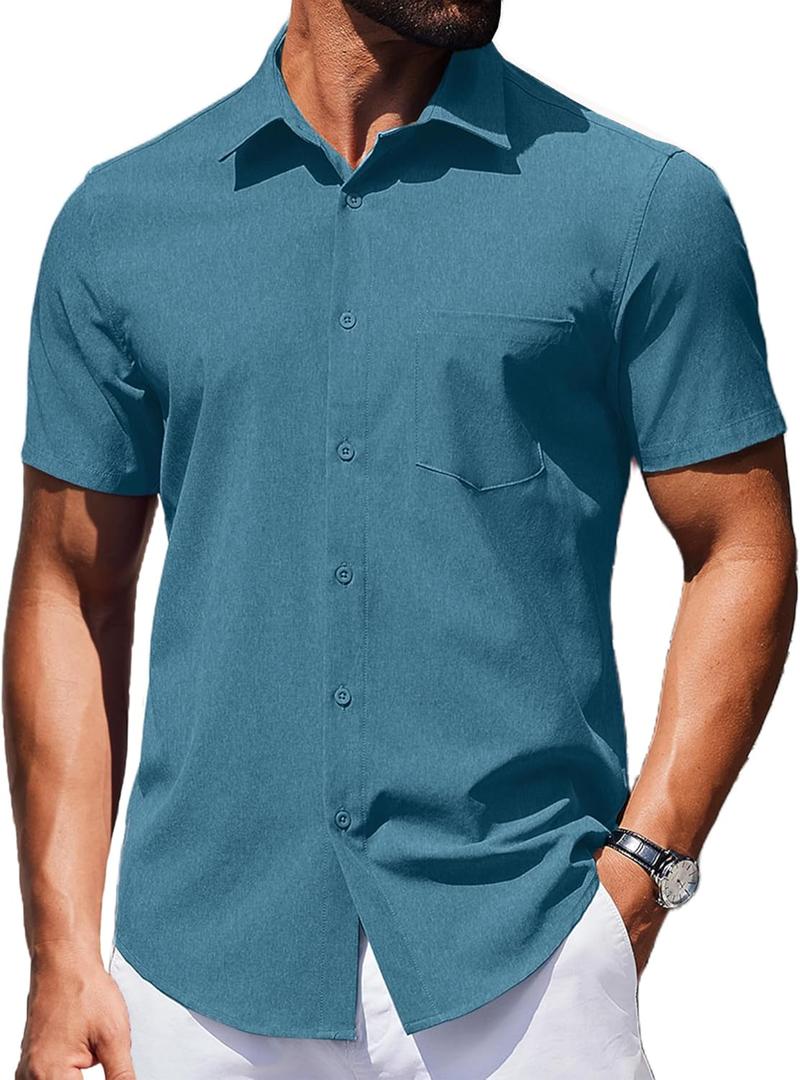 COOFANDY Mens Wrinkle Free Shirts 2025 Short Sleeve Casual Button Down Summer Dress Shirts (Large, Deep Blue) COOFANDY Mens Wrinkle Free Shirts 2025 Short Sleeve Casual Button Down Summer Dress Shirts (Large, Deep Blue)
