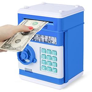 Refasy Children Fun Toys for 3-12 Year Old Girl Boy, 8-12 Kids ATM Bank Machine with Bank Card Money Box for Kids Blue