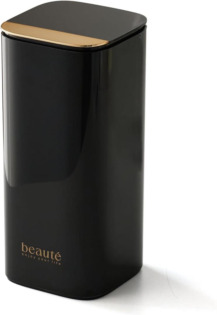 Push Pop-Up Makeup Brush Holder with Lid,4 Slots Makeup Brush Organizer, Makeup Cosmetics Organizer for Vanity Decor, Bathroom Countertop, Large Dustproof Cosmetic Brushes Container, Black