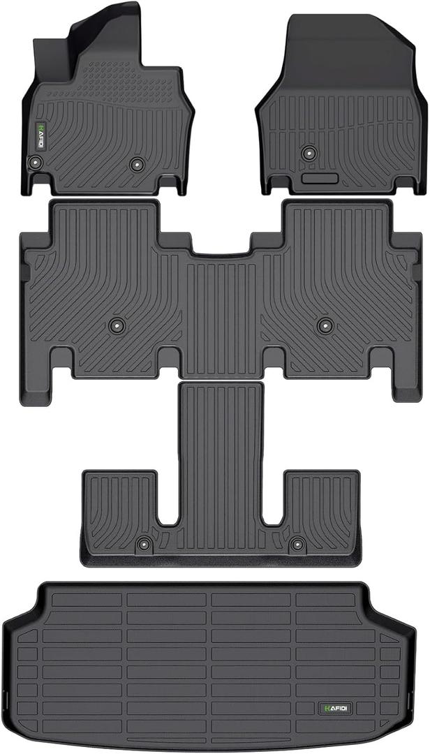 HAFIDI Floor Mats & Cargo Liner Set Fit for 2024 2025 2026 Kia EV9 6 SeatsNot Fit Relaxation Chairs All Weather Protection TPE Anti-Slip Automotive Full Set Floor Liners Custom Accessories - Black