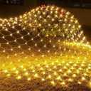 2 PACK Battery Operated Net String Lights 4.9x3.9Ft 100LED-Light 8 Modes Mesh Waterproof Wide Angle LED Curtain Lights for Christmas Xmas Garden Yard Party Wedding and Holiday Decor( Warm White)