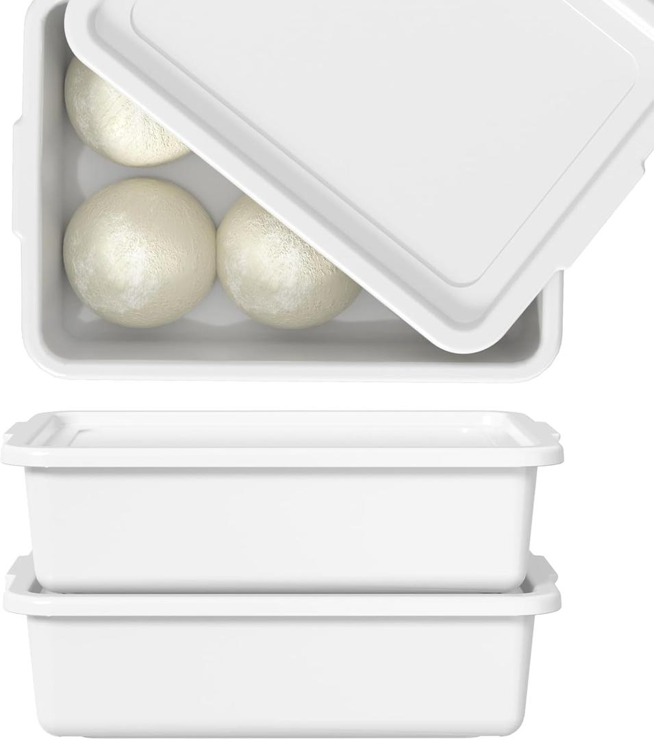 Morcte 3-Pack Commercial Dough Proofing Box Tray with 3 Lids, Commercial Bus Box with lid, White