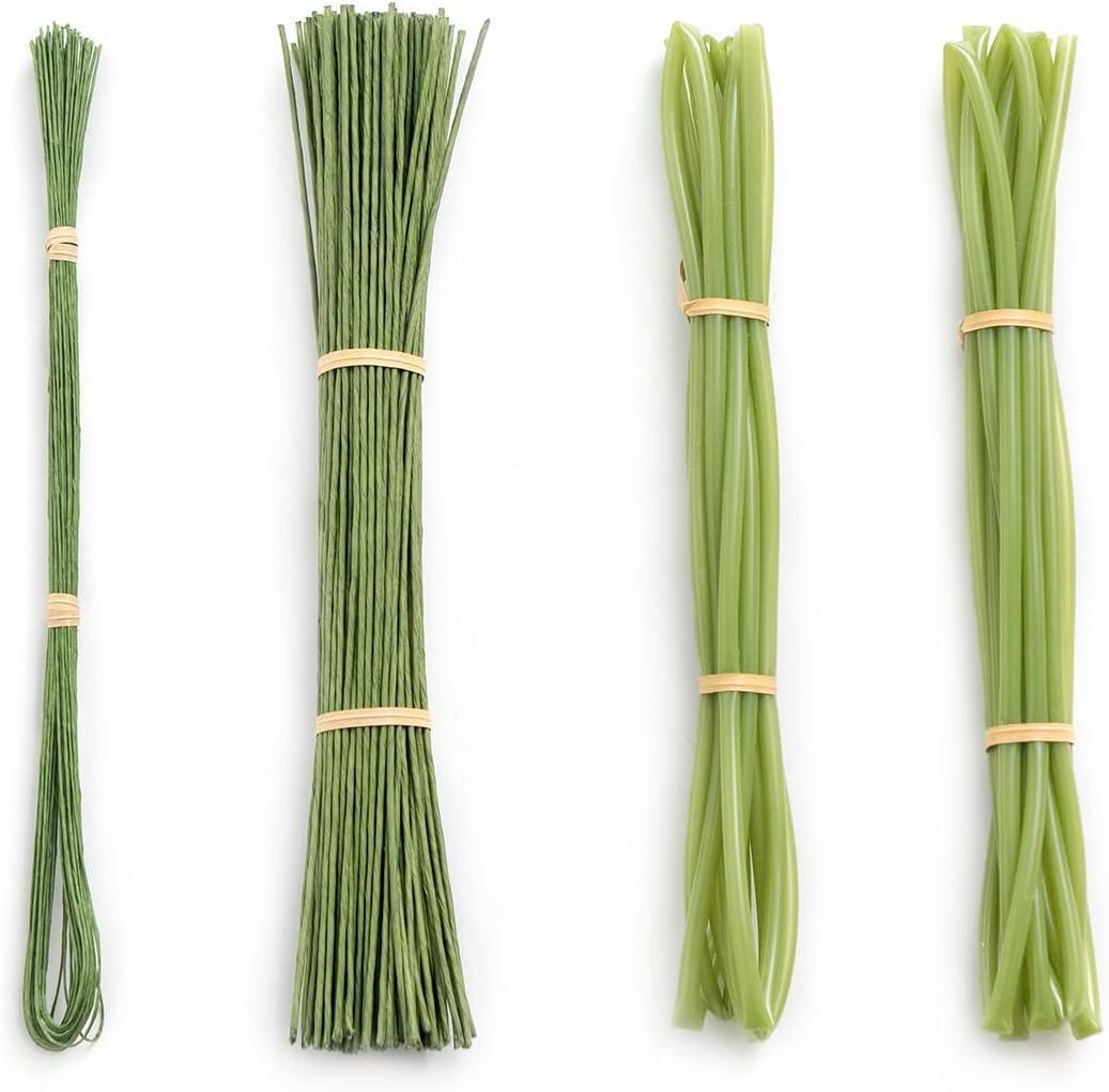 Ling's moment DIY Tools Set for Wedding, 3 Kinds of Accessories Include 100pcs Artificial Stems, 100pcs Flower Craft Wires and 20ft Tubing for Wedding Bridal Flower DIY and Floral Arrangement