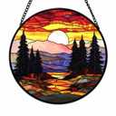 Stained Glass Window Hanging- Mountain Sunset Design，Suncatcher for Window, for Christmas, Mother's Day and Nature Lovers