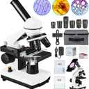 Microscope for Adults Kids,40X-2000X Monocular Microscope Kit for Home School Lab, 2 LED Lights & 5 Colors Kids Microscope with Phone Holder,10 Specimen Slides,20 Slides,100 Coverslips, Bag