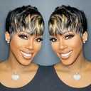 VCK Short Human Hair Wigs for Black Women Short Layered Black and Blonde Color Pixie Cut Wigs for Women Brazilian Remy Human Hair Summer Wig Glueless Full Machine Made