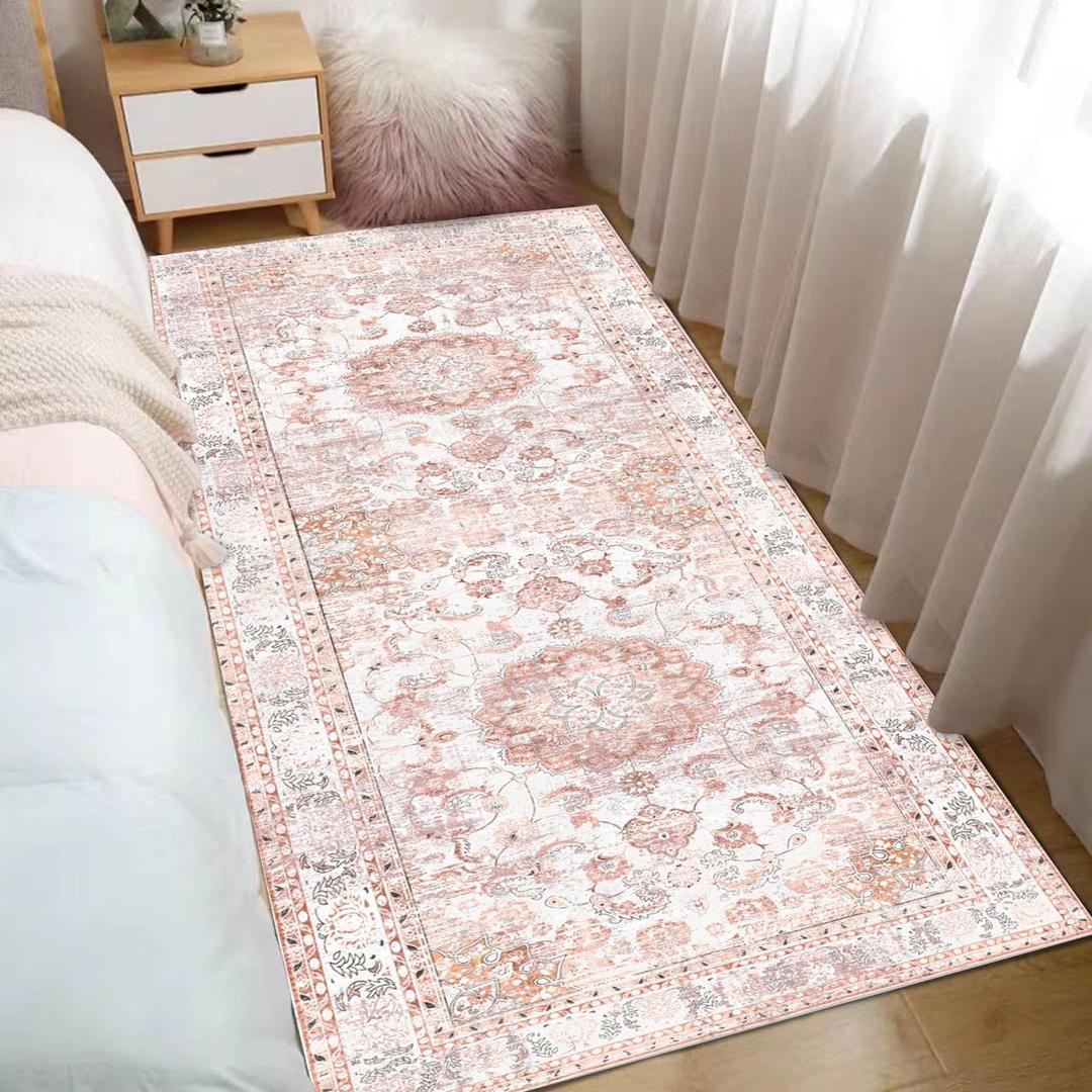 Pink Runner Rug 2' x 6' Non Slip Runner Rugs for Hallway Washable Kitchen Rugs Laundry Room Mats Floor Carpet Runners for Entryway Kitchen Bedroom, Distressed Pink