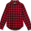 Amazon Essentials boys Flannel Button Down Shirt (X-Large, Red Buffalo Check)