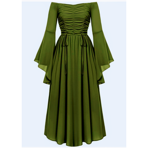 Scarlet Darkness Women Renaissance Costume Bell Sleeve Off Shoulder Maxi Medieval Dress, Medium