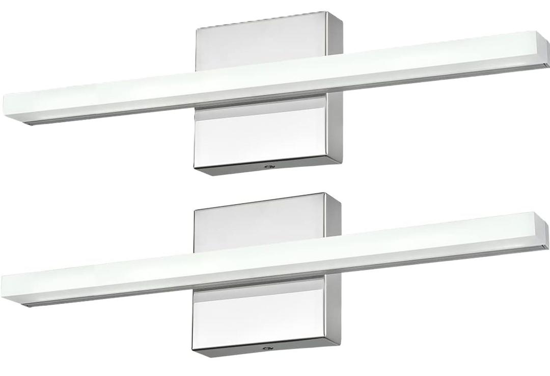 Modern LED Vanity Lights for Bathroom 2 Pack 16IN 9W Daylight White Chrome Bathroom Light Fixtures Lights Over Mirror Vanity Lighting Fixtures Vanity Light