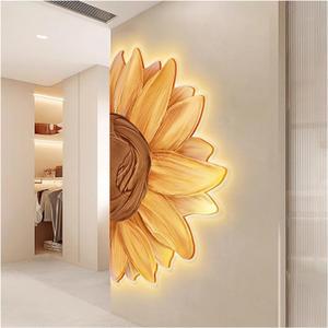 3D Wall Art Decoration, Crystal Porcelain Sunflower Hanging Sculpture, LED Wall Decor for Home Hallway, Living Room and Bedroom