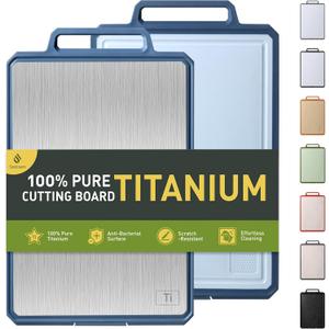 Titanium Cutting Boards for Kitchen Chopping Board with Handle Large Big Small Kitchen Meat Butcher Block 2 in 1 Pure Titanium and Wheat Straw PP Not Wood Bamboo Plastic Silicone Teak Morandi Blue