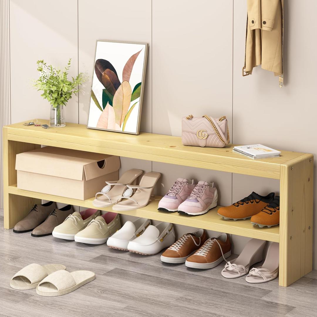 Skinny Wood Bench Indoor - 47 x 8 Inch Narrow Wooden Bench for Entryway, Solid Wood Shoe Rack for Front Door Entrance, Farmhouse Bench for End of Bed, Dining Room & Hallway - Wood Wax Finish
