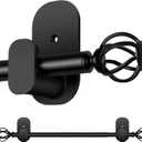 Curtain Rods No Drilling 48 to 84 Inch, 5/8 Inch Diameter No Drill Drapery Rod Set with Adhesive Brackets and Twiested Cage Finals, Bedroom Apartment Renter Friendly, Black