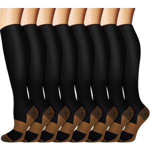 Graduated Copper Compression Socks for Men & Women Circulation 8 Pairs 15-20mmHg - Best for Running Athletic Cycling (Large-X-Large, 01 Black)