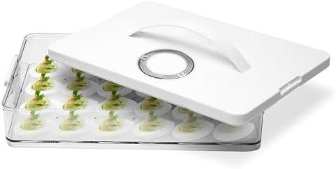 Vicentorra Deviled Egg Containers With Lid, Clear Deviled Egg Platter With Handle For 24 Eggs, Fridge Stackable Storage Deviled Eggs Tray Carrier, Suitable For Camping, Easter, Christmas (White)