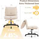 Fizzin Criss Cross Chair,Armless Cross Legged Chair with Wheels,Memory Foam Seat Office Desk Chair with Flipable Back Cushion,Mid Back Swivel Chair for Home Office,Bedroom Vanity (Beige)