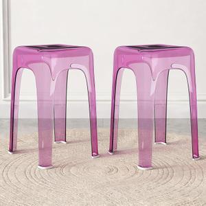 Clear Acrylic Bar Stools Set of 2, Modern Backless Counter Stool, Transparent Stackable Dining Stool for Kitchen Island Dining Room Restaurant, 18'' High, Pink
