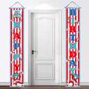Happy Birthday Porch Banner 70.8X11.8 inches, Red and Blue Stripes Cartoon Window Kite Birthday Door Sign for the Cat in the Hat Party Decorations