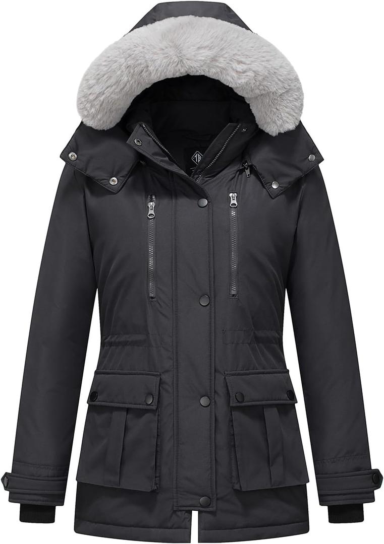 Women's Quilted Winter Coat (Standard & Plus Size) Warm Puffer Jacket Thicken Parka with Removable Hood (Dark Grey)
