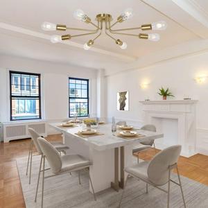 8 Lights Sputnik Chandelier Brushed Brass Semi Flush Mount Ceiling Lights Industrial Kitchen Lighting Fixtures Ceiling Lighting