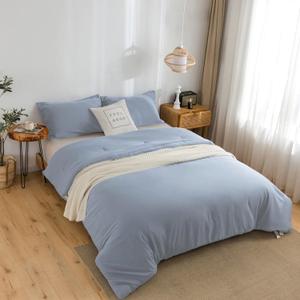 COTTEBED Twin Size Bed Comforter Sets, Super Soft Lightweight Washed Cotton, 1 Bedding Down Comforter and 1 Pillow sham for Kids College Dorm Boys Girls (Twin/Twin XL,Light Dusty Blue)
