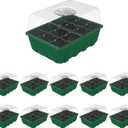 Gardzen 10-Set Garden Propagator Set, Clear Seed Tray Kits with 120-Cell, Seed Starter Trays with Dome and Green Base 6.6" x 4.5" (12-Cell Per Tray)