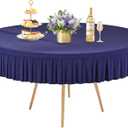 1 Pack Navy Blue Spandex Round Tablecloths for 60 inch Table, Stretchy Fitted 5FT Round Table Cloth with Skirt for Wedding Party Dining Banquet