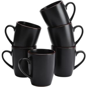 famiware Venus Coffee Mugs for 6, 14 oz Mug Set, Dringking Cup with Handle for Coffee, Tea, Cocoa, Milk, Matte Black