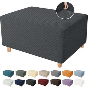 YEMYHOM Ottoman Cover Latest Jacquard Design High Stretch Folding Storage Footstool Protector Rectangle Removable Slipcover (Ottoman Medium, Dark Gray)