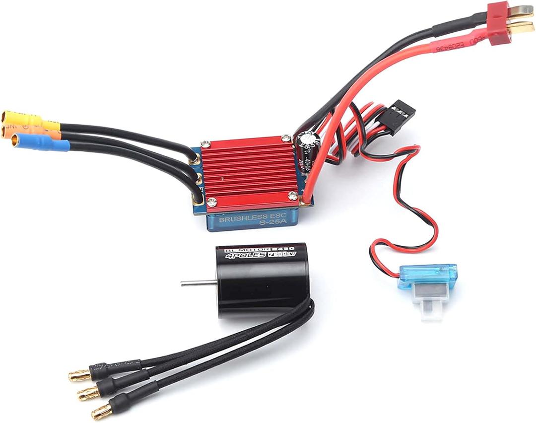 GoolRC 2430 7200KV 4P Sensorless Brushless Motor with 25A Brushless ESCElectric Speed Controller for 1/16 1/18 RC Car Truck