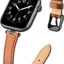 STIROLL Thin Leather Band Compatible with Apple Watch Bands 41mm 40mm 38mm 42mm(Series 11 10) Women, Stylish Top-Grain Leather Strap Slim Wristband for iWatch SE3/2/1 Series 9 8 7 6 5 4 3 2 1, Brown/Black