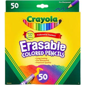 Crayola Erasable Colored Pencils (50ct), Bulk Colored Pencil Set, Pencils for Adult Coloring Books, Holiday Gift for Teens, 6+ (1 Count (Pack of 1))