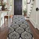 LUMI Washable Low-Pile Runner Rug Non Slip for Hallway, 2x6 Soft Carpet Absorbent Waterproof, Modern Black Area Mat Indoor High Traffic for Living Room, Entryway, Kitchen, Laundry (Slate Path)