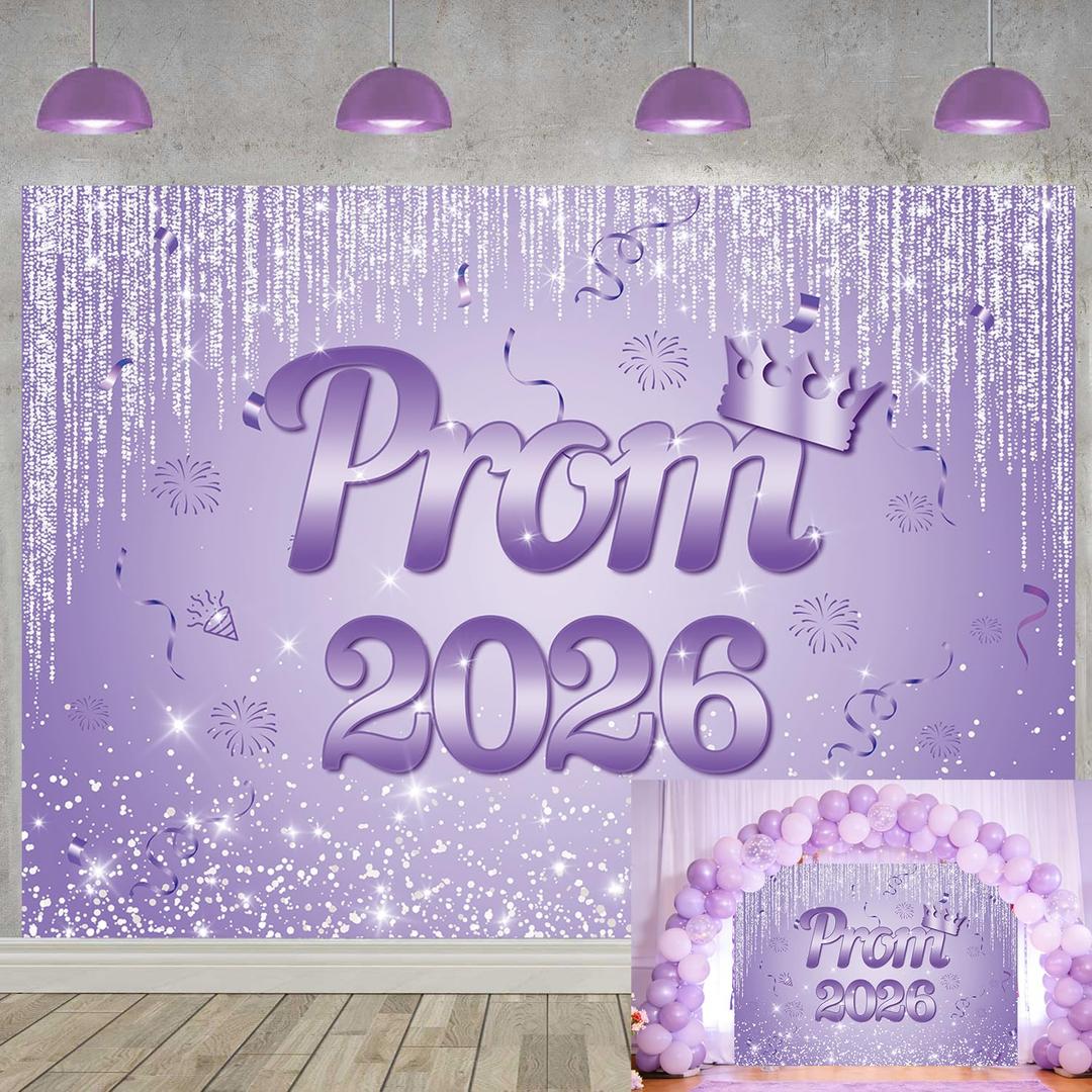 XCKALI Purple Prom 2026 Graduation Backdrop 8x6ft