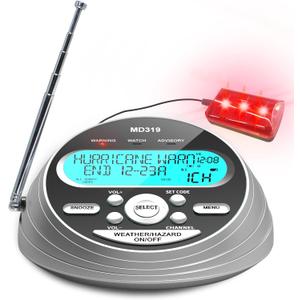 NOAA Weather Radio-S.A.M.E. Localized Programming,Weather Alert Radio with 80+ Emergency Alerts,Alarm Clock,NOAA Weather Radio with Battery Backup,External Warning Light for Emergency