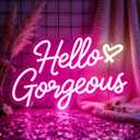 Hello Gorgeous Neon Signs for Wall Decor, Hello Beautiful Pink LED Neon Lights Sign with Dimmable Switch for Girls Bedroom, Makeup Room Decor, Wedding, Birthday Party (Pink)