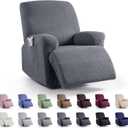 KinCam Recliner Chair Covers, Stretch Reclining Cover, Recliner Sofa Slipcovers Stripe Jacquard Recliner Couch Covers Furniture Protector Covers for Pet Kid (1 Seater, Dark Gray)